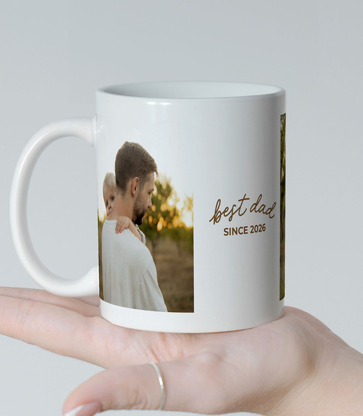 Mug avec 2 photos avec message Best Dad since personnalisé avec l'année