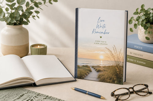 Custom hardcover journal featuring a personalized photo cover for writing, journaling, note-taking, and creative inspiration