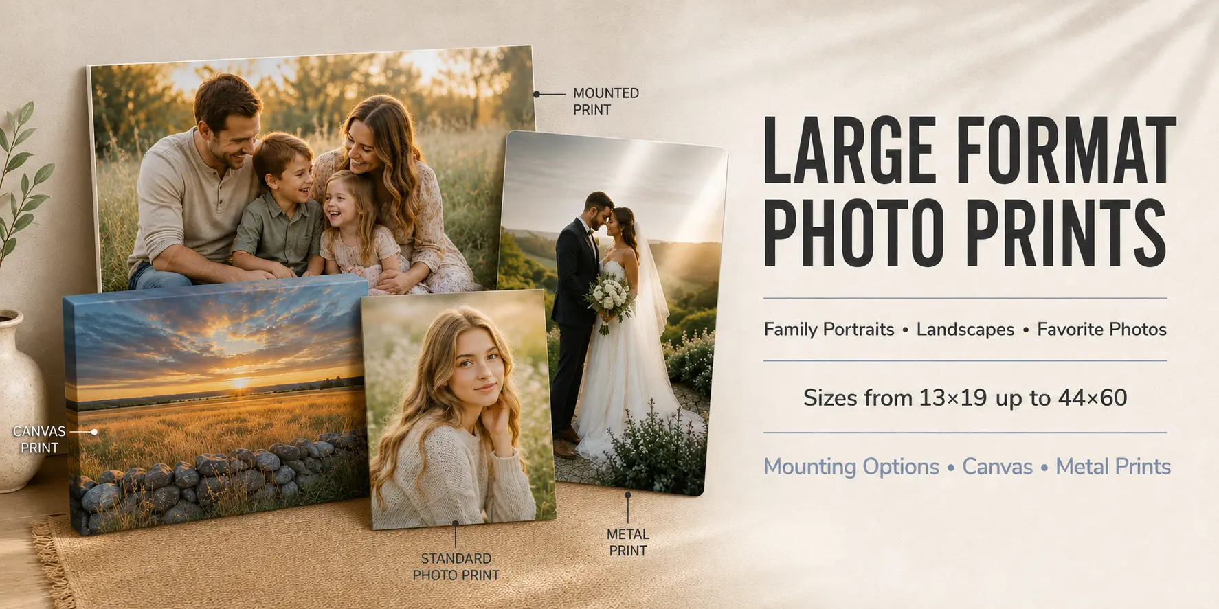 Large-format photo prints, mounted prints, canvas prints and metal prints