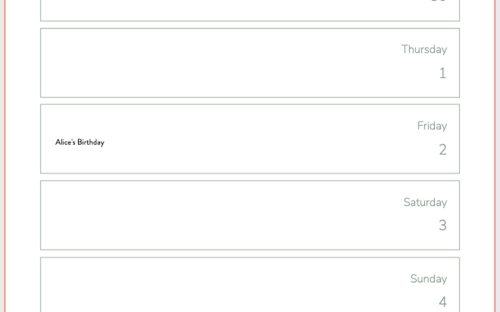 A life event printed on a planner page