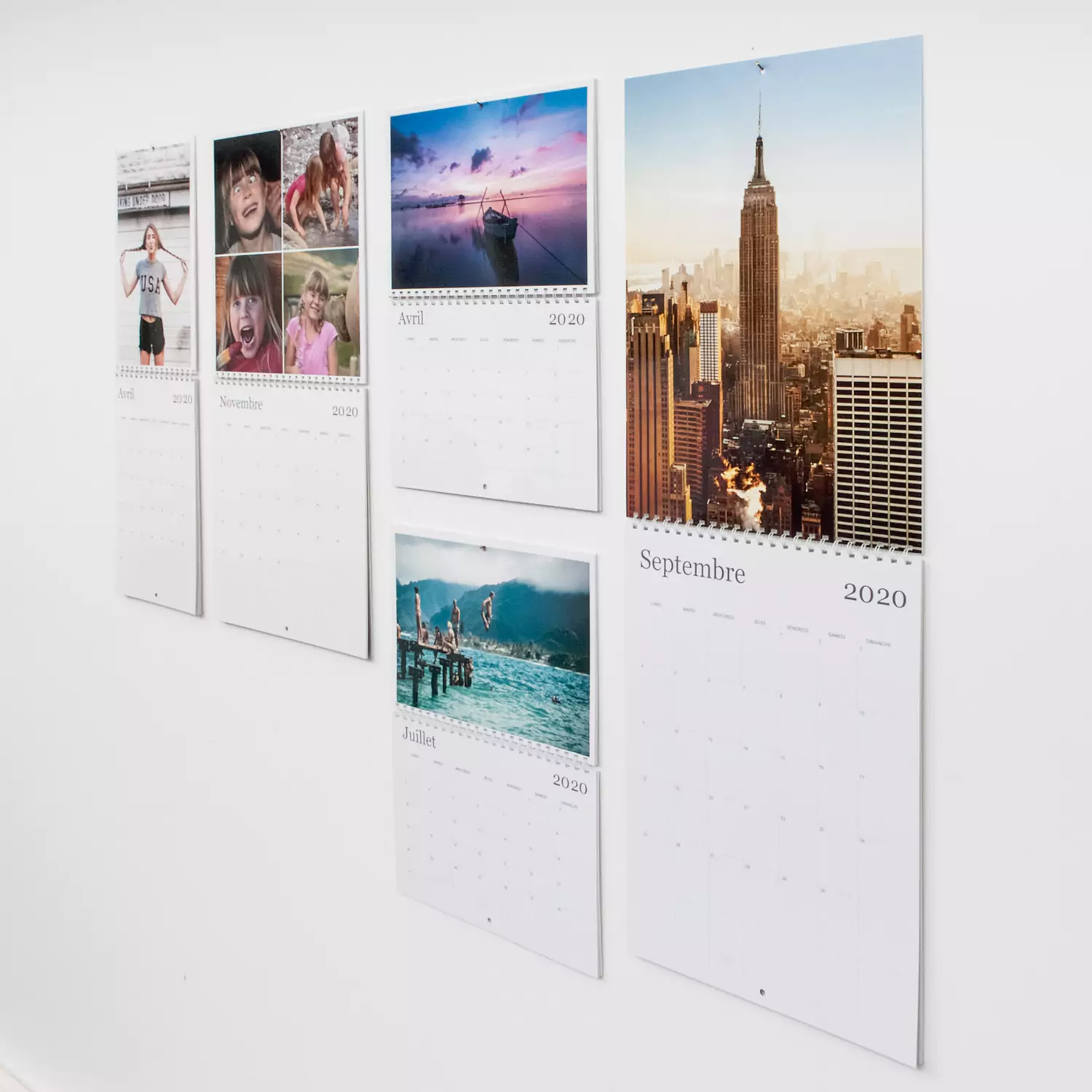 Gamme de calendriers photos personnalisés à accrocher au mur.