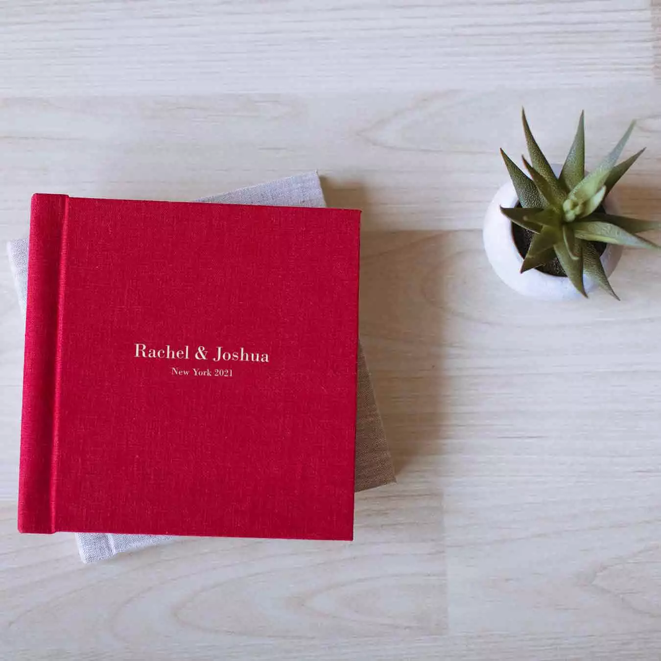 Red Linen Photo Album with Silver Stamping