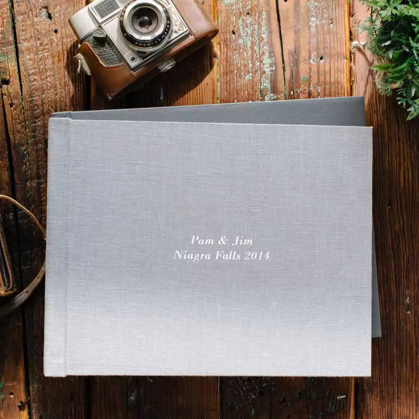 Mix Natural Linen Photo Album with Silver Stamping