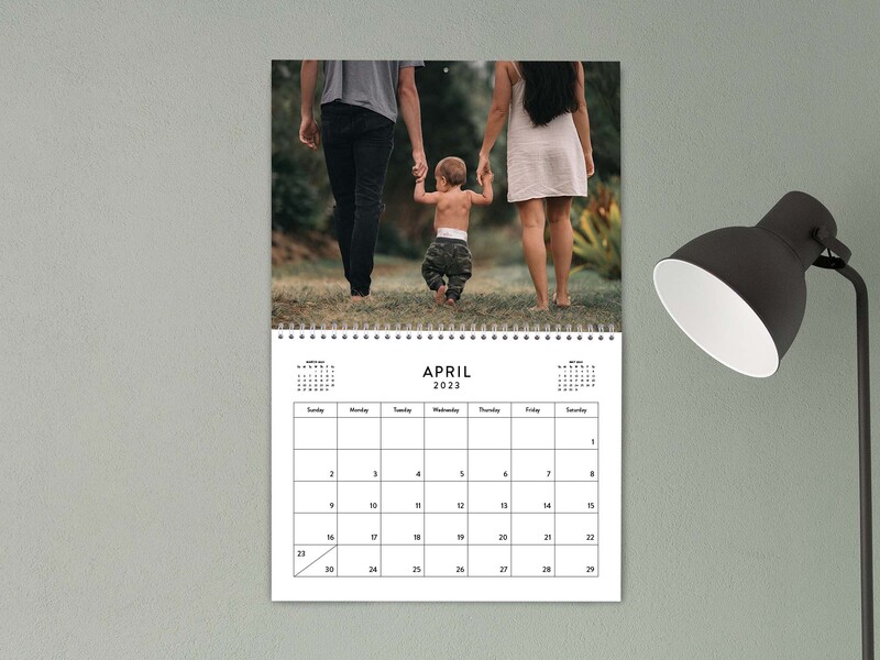 Custom wall calendar of young family walking away from the camera