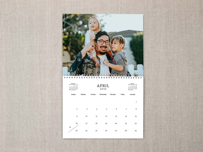Custom calendar with a photograph of a young father and his children