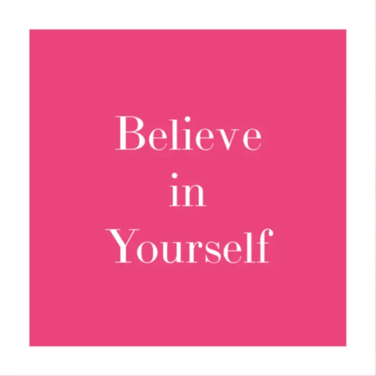 Dutch & Deckle believe in yourself quote printed on paper in white ink with bright pink border. 