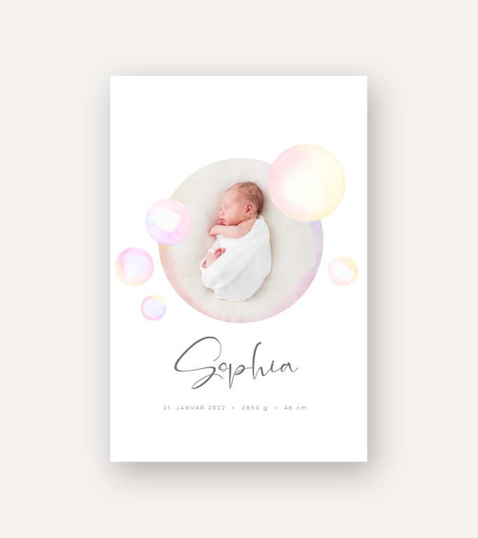 Foto, Name und Geburtsdaten auf Seifenblasen-Poster
