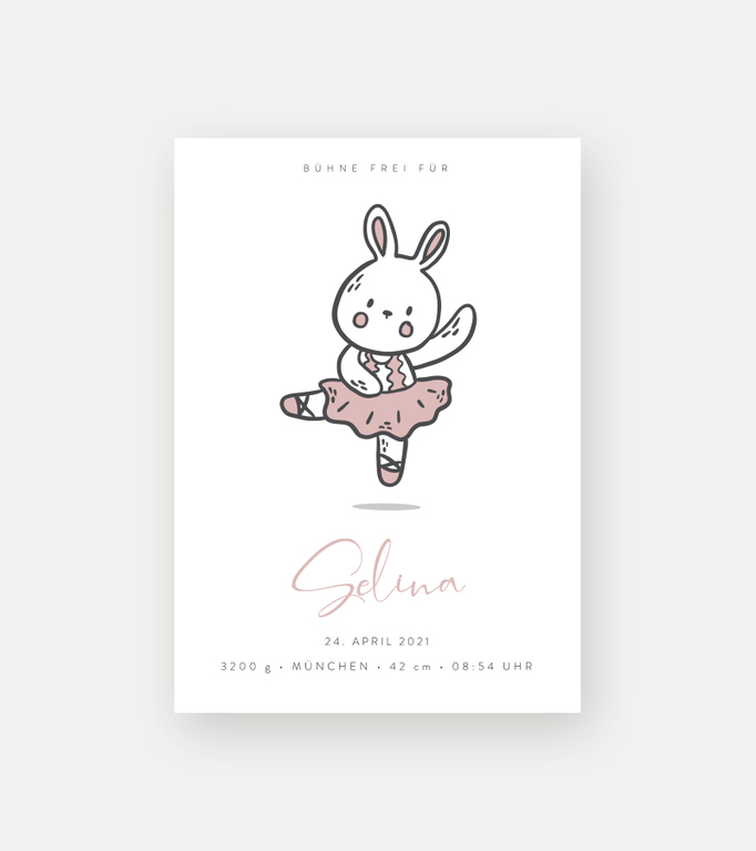 Poster mit Ballarina und Name sowie Daten zur Geburt