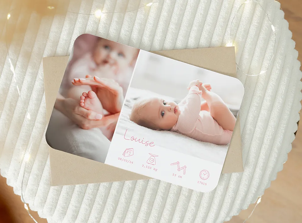 Faire-part de naissance rectangulaire avec coins arrondis