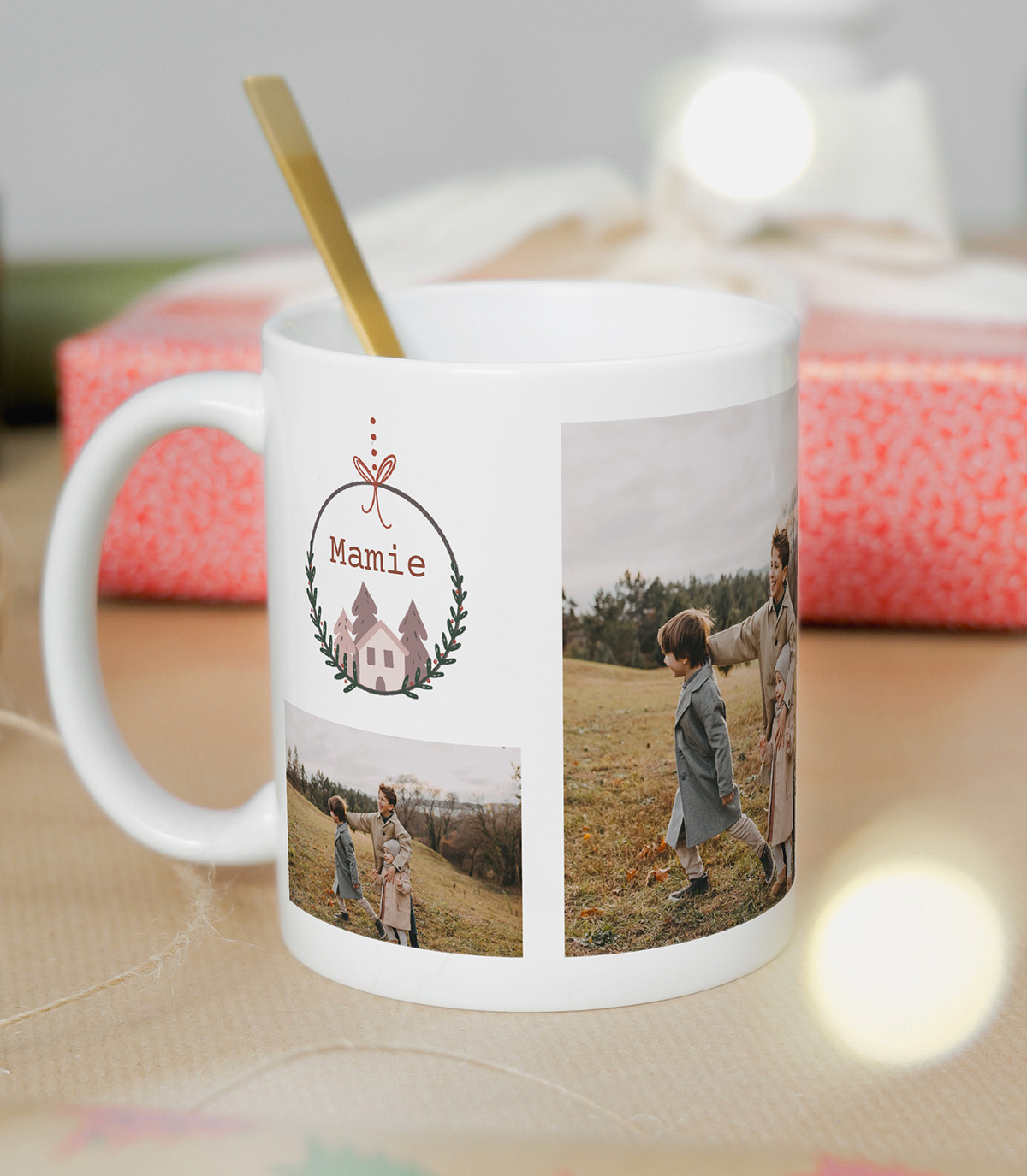 Mug avec 4 photos et une couronne de noël