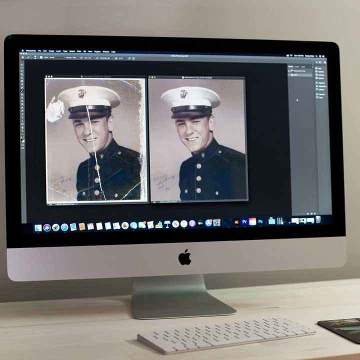 Photo restoration example of an old war hero photo